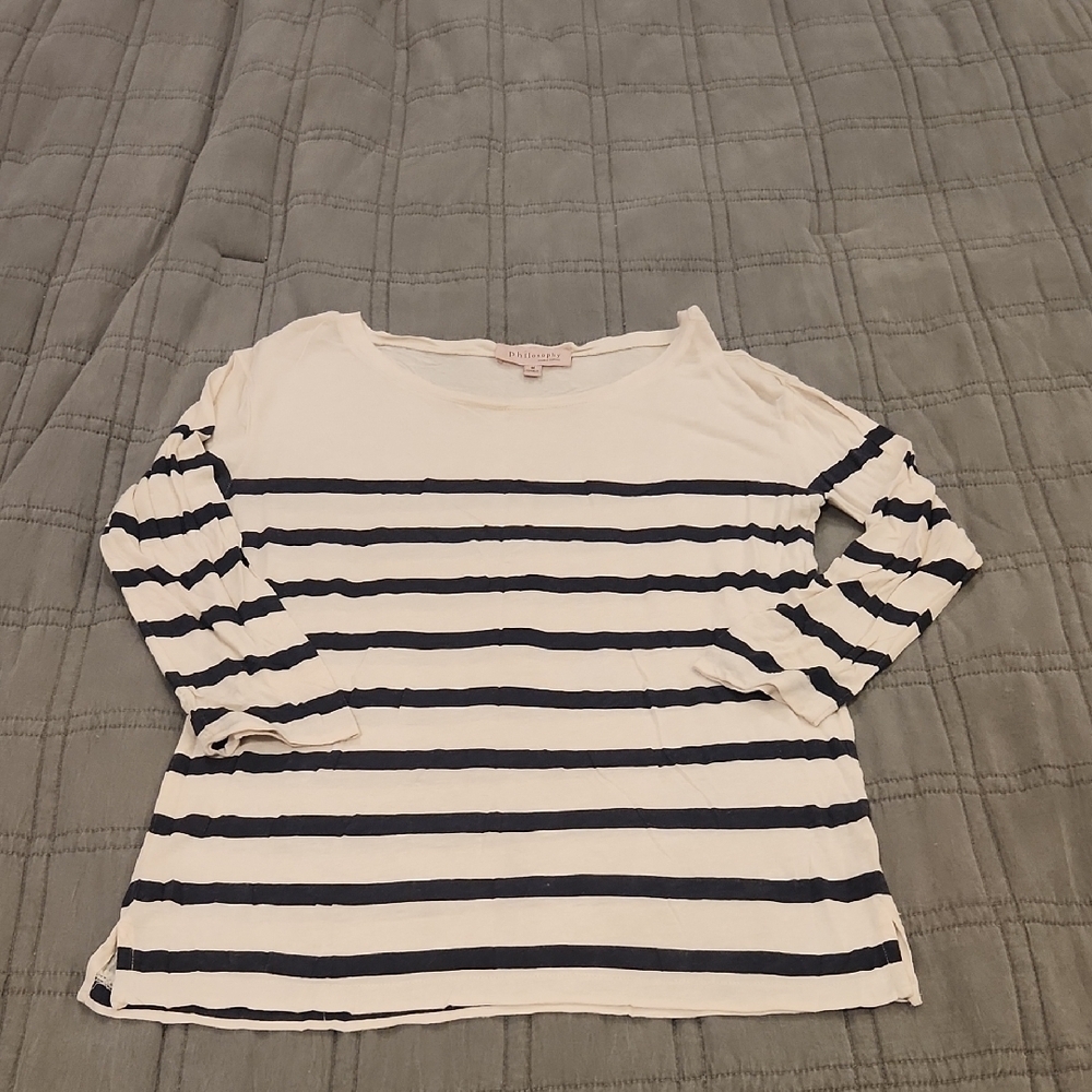 Philosophy Navy and Cream Striped 3/4 Long Sleeve Top Size M!